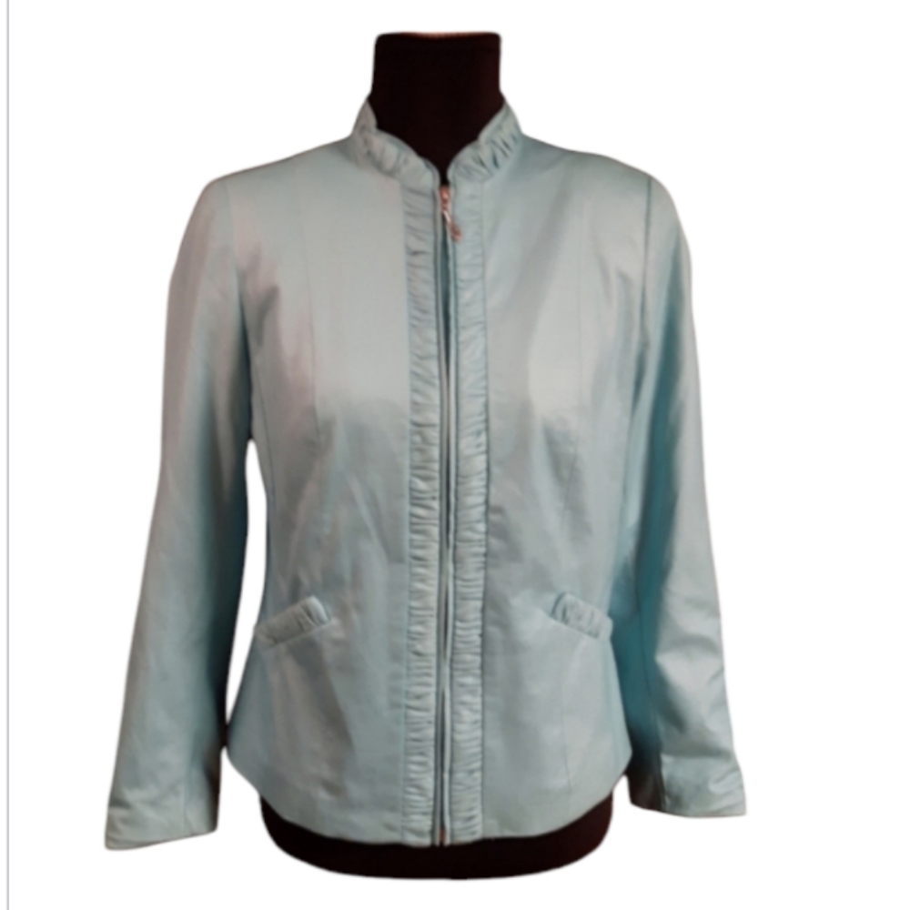 6/$15 Size S Faux leather blue coat zip up jacket